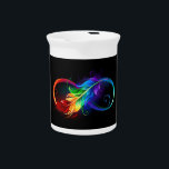 Infinity Symbol with Rainbow Feather Beverage Pitcher<br><div class="desc">Artistically drawn infinity symbol with beautiful rainbow feather on white background. Tattoo style.</div>