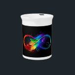 Infinity Symbol with Rainbow Feather Beverage Pitcher<br><div class="desc">Artistically drawn infinity symbol with beautiful rainbow feather on white background. Tattoo style.</div>