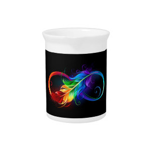 Infinity Symbol with Rainbow Feather Beverage Pitcher