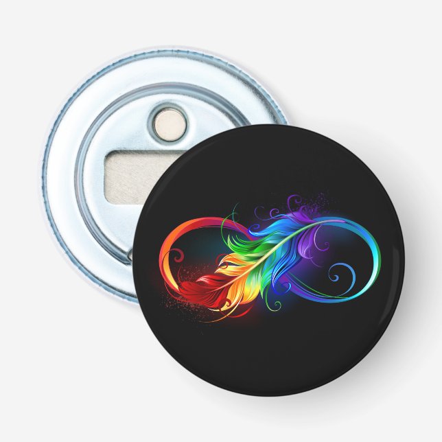 Infinity Symbol with Rainbow Feather Bottle Opener (Front)