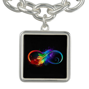 Infinity Symbol with Rainbow Feather Bracelet