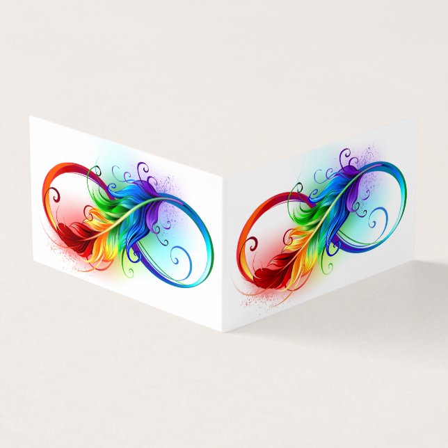 Infinity Symbol with Rainbow Feather Business Card (Outside)