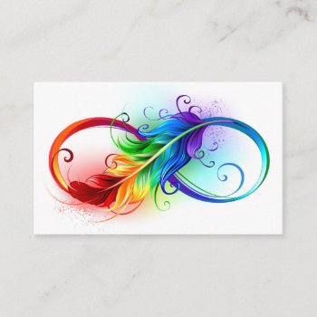 Infinity Symbol With Rainbow Feather Business Card by Blackmoon9 at Zazzle