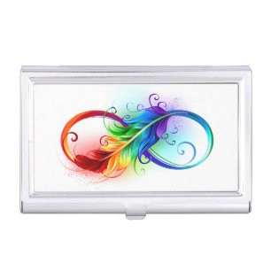 Infinity Symbol with Rainbow Feather Business Card Case