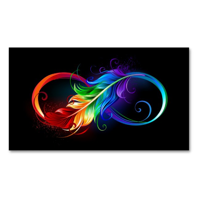 Infinity Symbol with Rainbow Feather Business Card Magnet (Front)