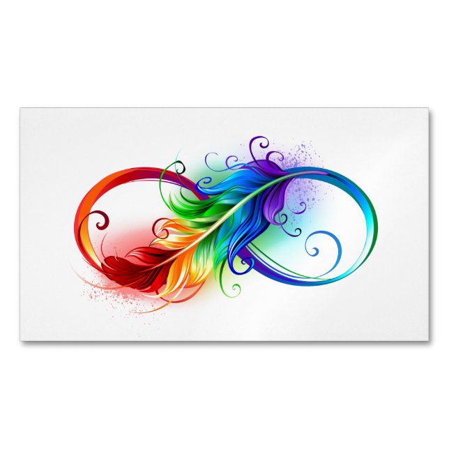 Infinity Symbol with Rainbow Feather Business Card Magnet (Front)