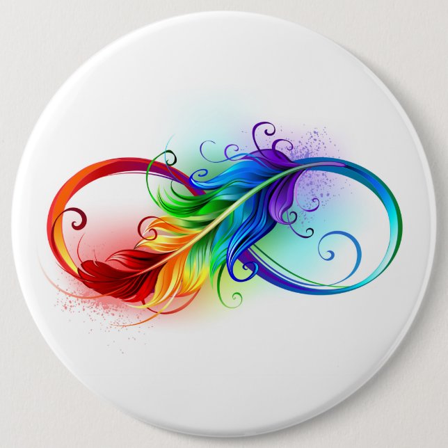 Infinity Symbol with Rainbow Feather Button (Front)