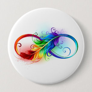 Infinity Symbol with Rainbow Feather Button