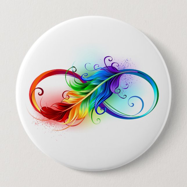 Infinity Symbol with Rainbow Feather Button (Front)