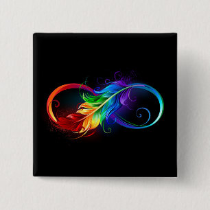 Infinity Symbol with Rainbow Feather Button