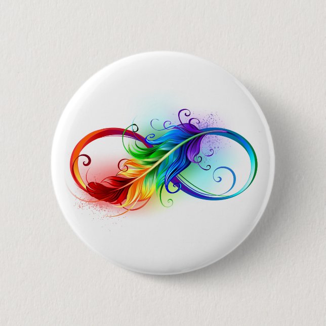Infinity Symbol with Rainbow Feather Button (Front)