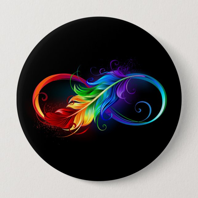Infinity Symbol with Rainbow Feather Button (Front)