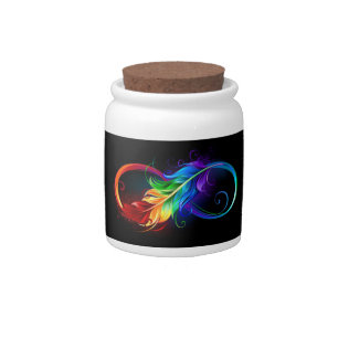Infinity Symbol with Rainbow Feather Candy Jar