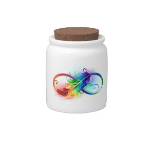 Infinity Symbol with Rainbow Feather Candy Jar
