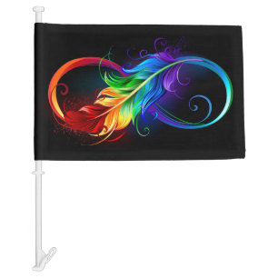 Infinity Symbol with Rainbow Feather Car Flag