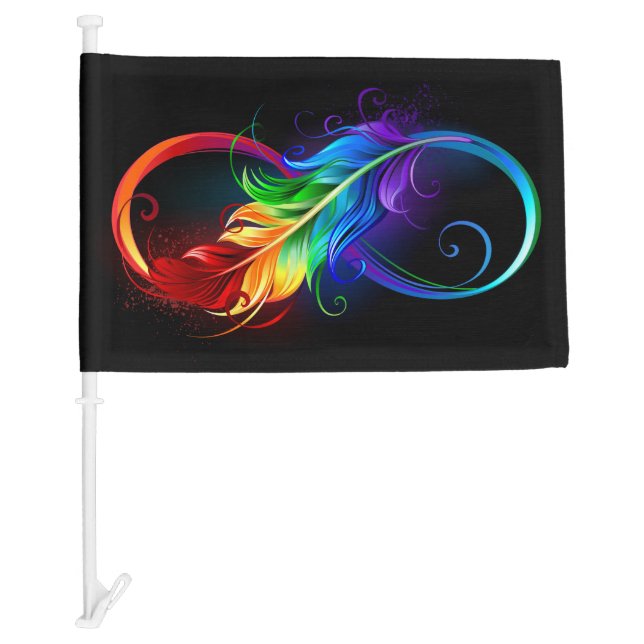 Infinity Symbol with Rainbow Feather Car Flag (Front)