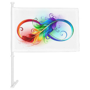 Infinity Symbol with Rainbow Feather Car Flag
