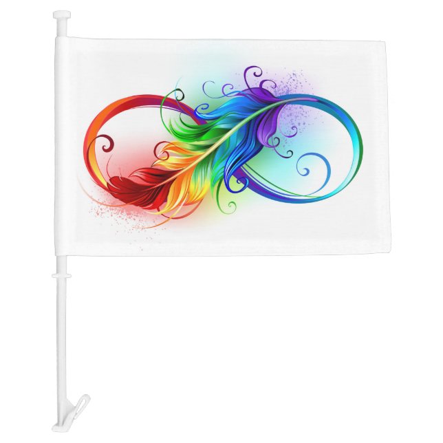 Infinity Symbol with Rainbow Feather Car Flag (Front)