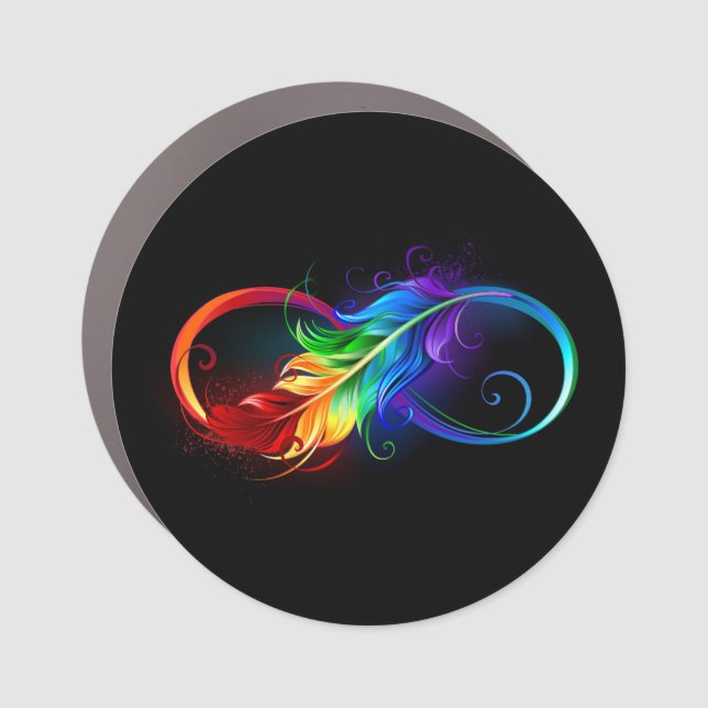 Infinity Symbol with Rainbow Feather Car Magnet (Front)