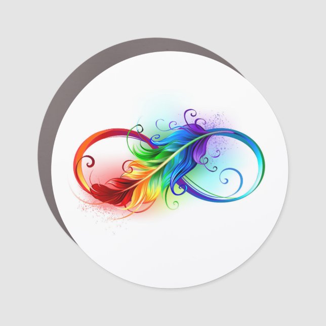 Infinity Symbol with Rainbow Feather Car Magnet (Front)