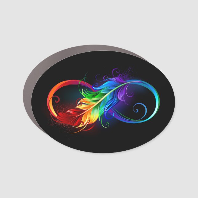 Infinity Symbol with Rainbow Feather Car Magnet (Front)