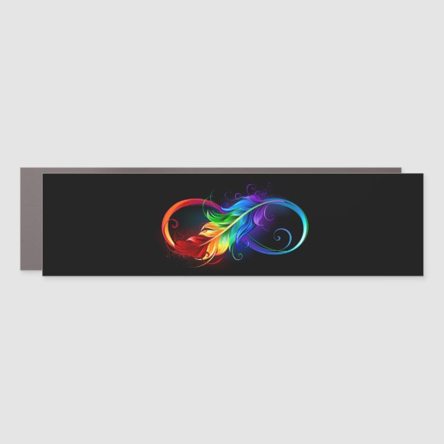 Infinity Symbol with Rainbow Feather Car Magnet (Front)