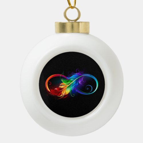 Infinity Symbol with Rainbow Feather Ceramic Ball Christmas Ornament