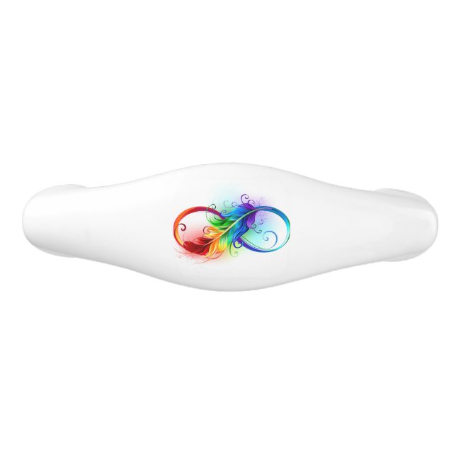 Infinity Symbol with Rainbow Feather Ceramic Drawer Pull (Front)