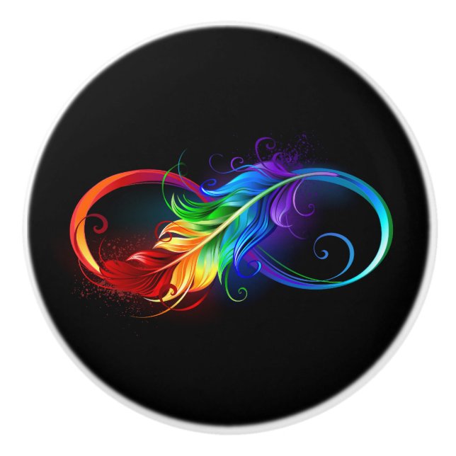 Infinity Symbol with Rainbow Feather Ceramic Knob (Front)