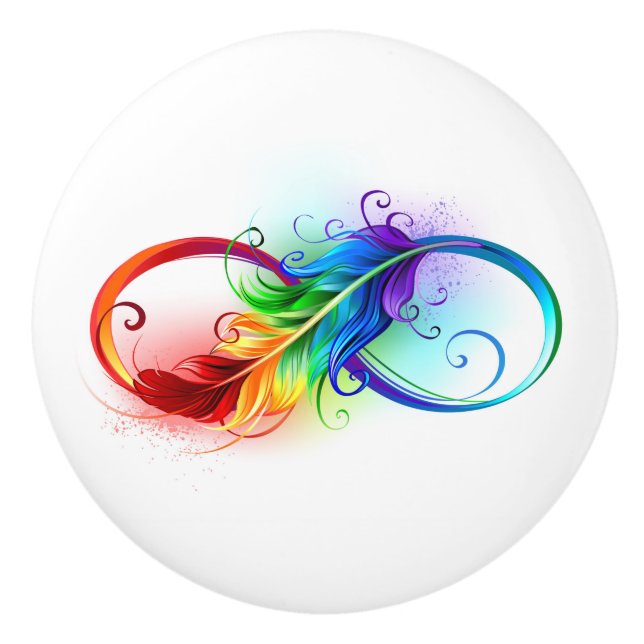 Infinity Symbol with Rainbow Feather Ceramic Knob (Front)