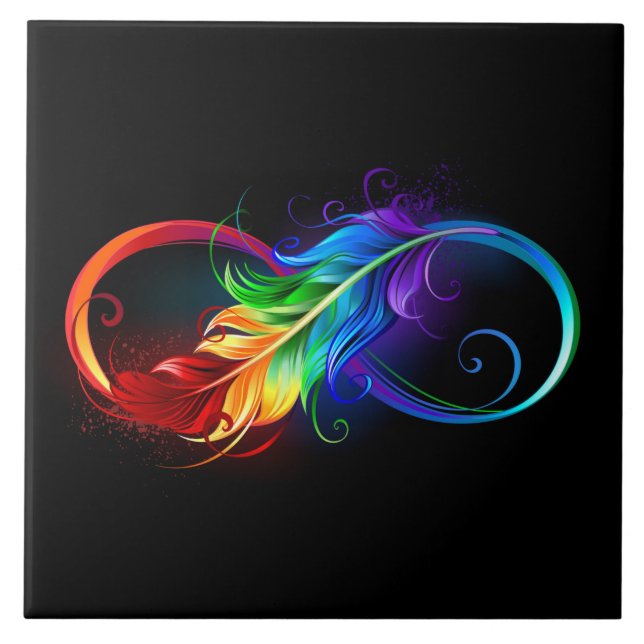 Infinity Symbol with Rainbow Feather Ceramic Tile (Front)