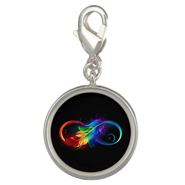 Infinity Symbol with Rainbow Feather Charm (Front)