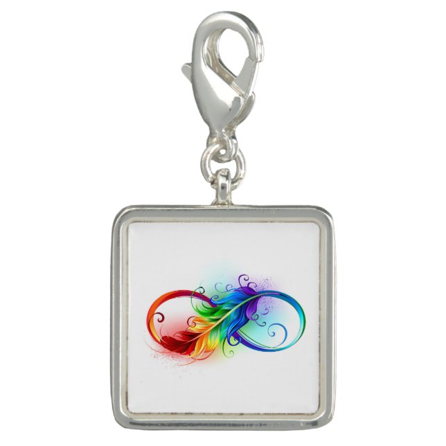 Infinity Symbol with Rainbow Feather Charm (Front)