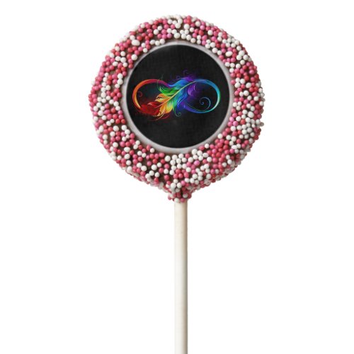Infinity Symbol with Rainbow Feather Chocolate Covered Oreo Pop