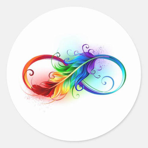 Infinity Symbol with Rainbow Feather Classic Round Sticker