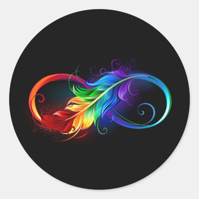 Infinity Symbol with Rainbow Feather Classic Round Sticker (Front)