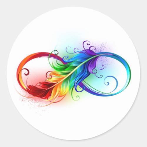 Infinity Symbol with Rainbow Feather Classic Round Sticker