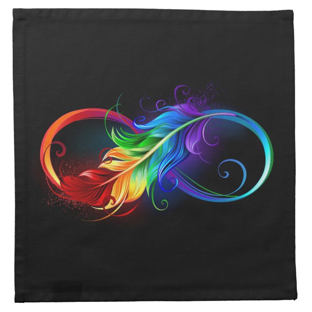 Infinity Symbol with Rainbow Feather Cloth Napkin (Front)