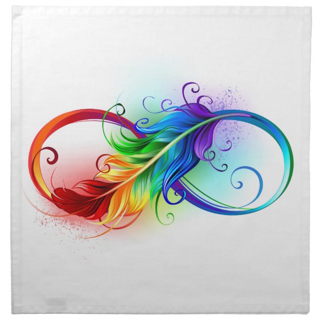 Infinity Symbol with Rainbow Feather Cloth Napkin (Front)