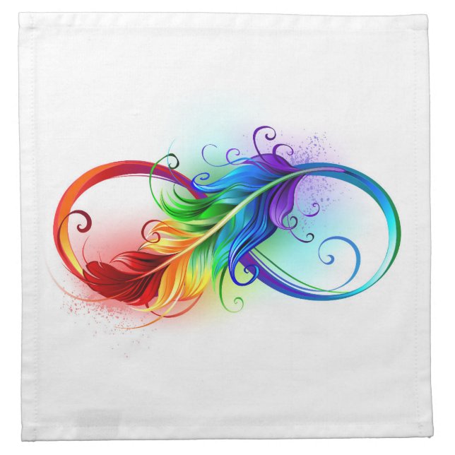 Infinity Symbol with Rainbow Feather Cloth Napkin (Front)