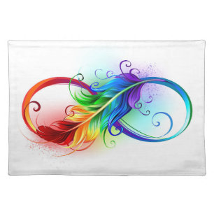 Infinity Symbol with Rainbow Feather Cloth Placemat