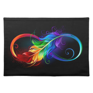 Infinity Symbol with Rainbow Feather Cloth Placemat