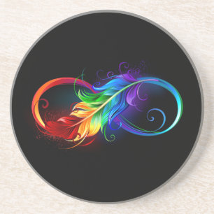Infinity Symbol with Rainbow Feather Coaster