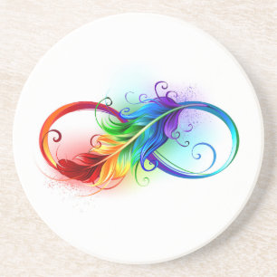 Infinity Symbol with Rainbow Feather Coaster