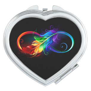Infinity Symbol with Rainbow Feather Compact Mirror