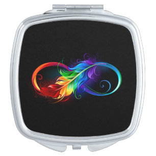 Infinity Symbol with Rainbow Feather Compact Mirror