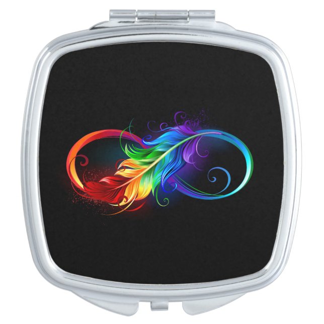 Infinity Symbol with Rainbow Feather Compact Mirror (Front)