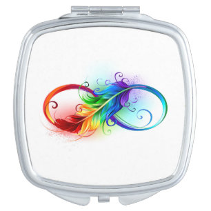 Infinity Symbol with Rainbow Feather Compact Mirror