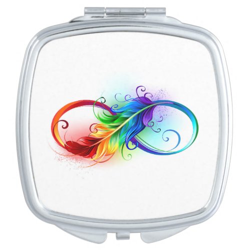 Infinity Symbol with Rainbow Feather Compact Mirror