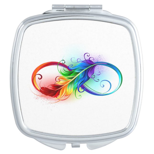 Infinity Symbol with Rainbow Feather Compact Mirror (Front)